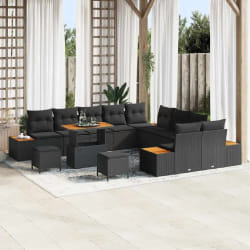 vidaXL Ensemble de canapé de jardin 13 pcs Noir Poly rotin