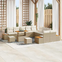 vidaXL Ensemble de canapé de jardin 13 pcs Beige Poly rotin