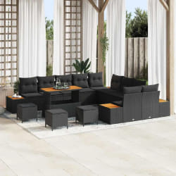 vidaXL Ensemble de canapé de jardin 14 pcs Noir Poly rotin