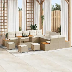 vidaXL Ensemble de canapé de jardin 14 pcs Beige Poly rotin