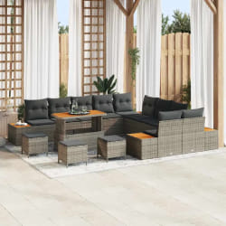 vidaXL Ensemble de canapé de jardin 14 pcs Gris Poly rotin