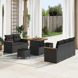 vidaXL Ensemble de canapé de jardin avec coussin 8 pcs Noir Poly rotin