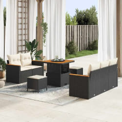 vidaXL Ensemble de canapé de jardin avec coussin 8 pcs Noir Poly rotin