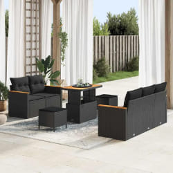 vidaXL Ensemble de canapé de jardin avec coussin 8 pcs Noir Poly rotin