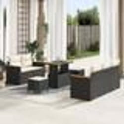 Set de canapé de jardin 8 pièces avec coussins Noir Poly Rotin Acacia