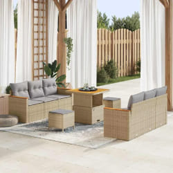 vidaXL Ensemble de canapé de jardin 9 pcs Beige Poly rotin