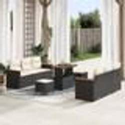 Ensemble 9 pièces de canapés de jardin noir en poly rotin et acacia