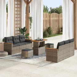 vidaXL Ensemble de canapé de jardin avec coussin 9 pcs Gris Poly rotin