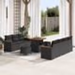Ensemble de canapé de jardin 10 pièces avec coussins Noir Rotin poly