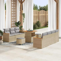 vidaXL Ensemble de canapé de jardin 10 pcs Beige Poly rotin