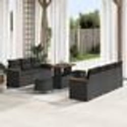 Canapés de jardin 10 pièces avec coussins en poly rotin noir