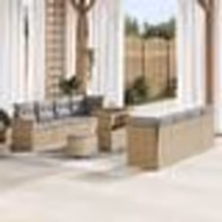 Canapé de jardin 11 pièces avec coussins beige poly rotin acacia