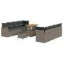 vidaXL Canapé de jardin 11 pièces avec coussins gris poly rattan