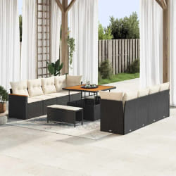 vidaXL Ensemble de canapé de jardin 11 pcs Noir Poly rotin