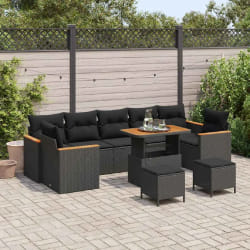vidaXL Ensemble de canapé de jardin 10 pcs Noir 90 x 55 x 71 cm