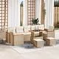 Ensemble de 10 Canapés de Jardin avec Coussins Beige en Rotin Poly Acacia