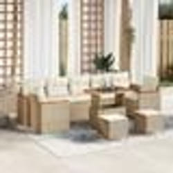 Ensemble de 10 Canapés de Jardin avec Coussins Beige en Rotin Poly Acacia