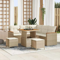 Canapé de jardin 8 pièces avec coussins beige en poly rotin