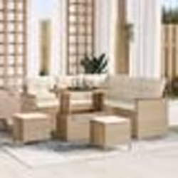 Ensemble de 8 canapés de jardin avec coussins beige poly rotin acacia