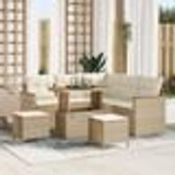 Ensemble de 8 canapés de jardin avec coussins beige poly rotin acacia