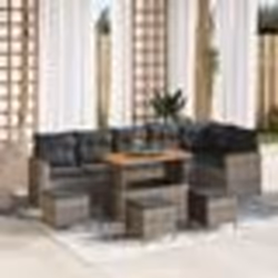 Canapé de jardin de 10 pièces avec coussins gris poly rotin acacia