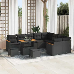 vidaXL Ensemble de canapé de jardin 12 pcs Noir Poly rotin