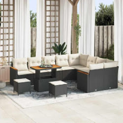 vidaXL Ensemble de canapé de jardin 12 pcs Noir Poly rotin