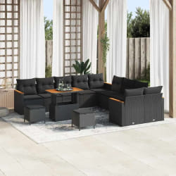vidaXL Ensemble de canapé de jardin 13 pcs Noir Poly rotin