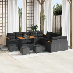 vidaXL Ensemble de canapé de jardin 14 pcs Noir Poly rotin