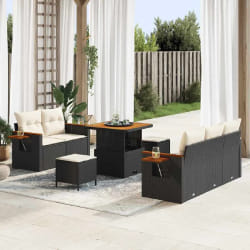 vidaXL Ensemble de canapé de jardin avec coussin 8 pcs Noir Poly rotin
