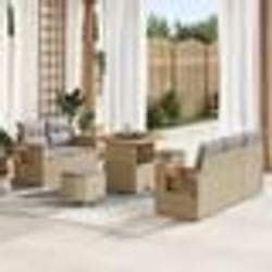 Ensemble de canapés de jardin 8 pièces avec coussins beige poly rattan