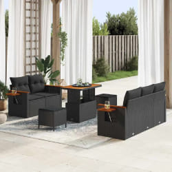 vidaXL Ensemble de canapé de jardin avec coussin 8 pcs Noir Poly rotin