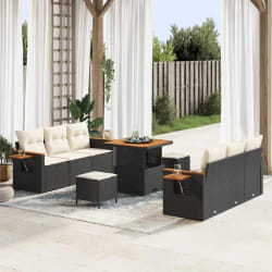 vidaXL Ensemble de canapé de jardin avec coussin 9 pcs Noir Poly rotin