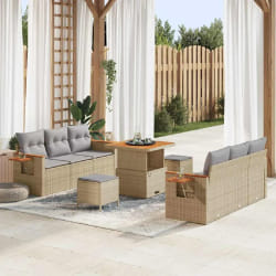 vidaXL Ensemble de canapé de jardin 9 pcs Beige Poly rotin