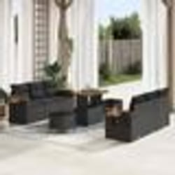 Canapés de Jardin 9 Pièces avec Coussins Noir Poly Rattan Acacia