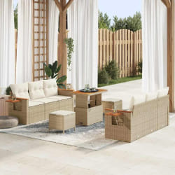 vidaXL Ensemble de canapé de jardin 9 pcs Beige Poly rotin
