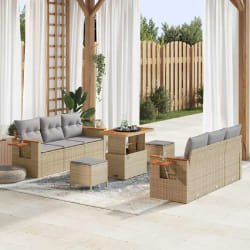 vidaXL Ensemble de canapé de jardin 9 pcs Beige Poly rotin