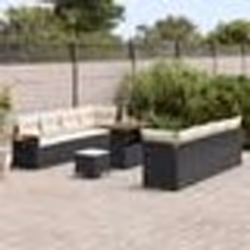 Canapé de jardin de 11 pièces avec coussins Noir Poly Rattan Acacia
