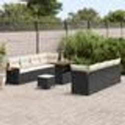 Canapé de jardin de 11 pièces avec coussins Noir Poly Rattan Acacia