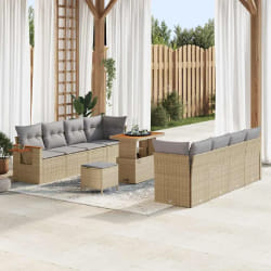 vidaXL Ensemble de canapé de jardin 11 pcs Beige Poly rotin