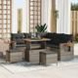 Ensemble de canapé de jardin 8 pièces avec coussins Gris Poly Rotin