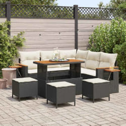 vidaXL Ensemble de canapé de jardin avec coussin 9 pcs Noir Poly rotin