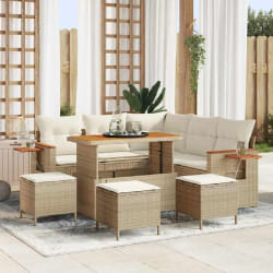 vidaXL Ensemble de canapé de jardin 9 pcs Beige Poly rotin