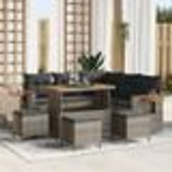Ensemble de canapé de jardin 9 pièces avec coussins gris en poly rotin