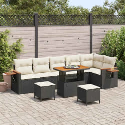 vidaXL Ensemble de canapé de jardin avec coussin 9 pcs Noir Poly rotin