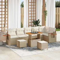 vidaXL Ensemble de canapé de jardin 9 pcs Beige Poly rotin