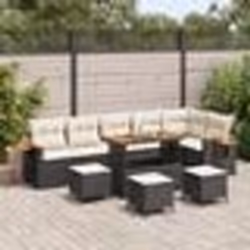 Canapé de jardin 10 pièces avec coussins Noir Poly Rattan Acacia