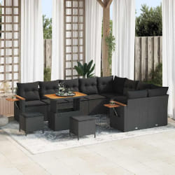 vidaXL Ensemble de canapé de jardin 12 pcs Noir Poly rotin