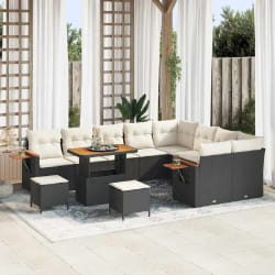 vidaXL Ensemble de canapé de jardin 12 pcs Noir Poly rotin
