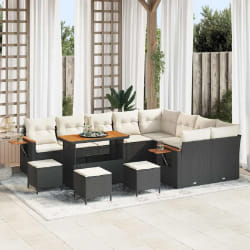 vidaXL Ensemble de canapé de jardin 13 pcs Noir Poly rotin